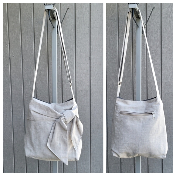TippyThai | Cotton Twill Crossbody / Shoulder Bag NWOT natural color w/Bow - Picture 15 of 16